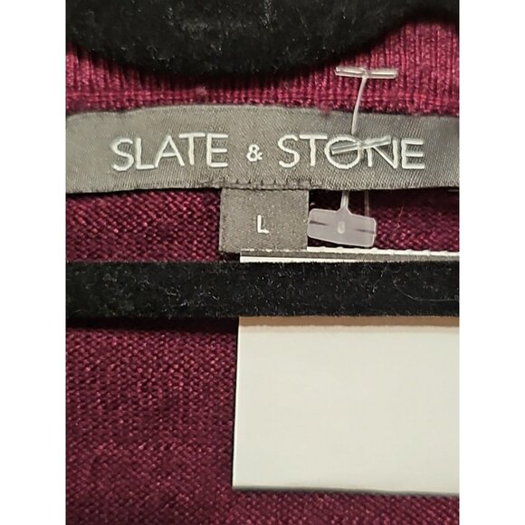 Slate & Stone 100% Merino Wool Men Sweater Large Wine Burgundy Preppy Old Money - Picture 4 of 8